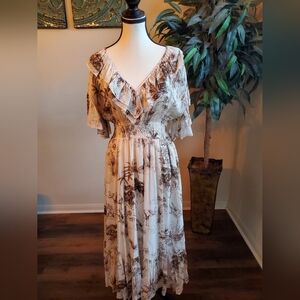 Sandro Women's Natural Marro Ruffled Printed Gauze Midi Dress